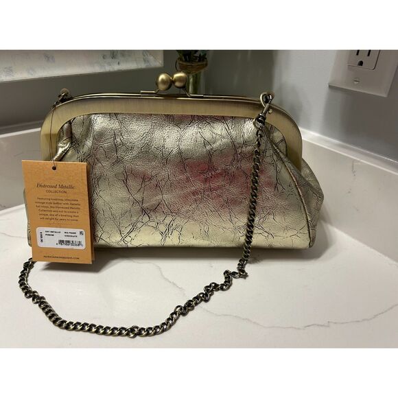 Patricia Nash Distressed Gold Leather Mia Frame Handbag, New With Tags - Picture 10 of 13